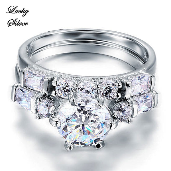 2 Carat Vintage Style Solid 925 Sterling Silver Bridal Wedding Engagement Ring Set - LS CFR8105