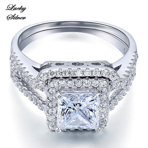 1.5 Carat Princess Solid 925 Sterling Silver Bridal Wedding Engagement Ring Set - LS CFR8141
