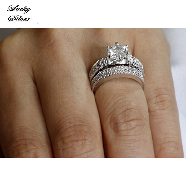 1.25 Carat Vintage Style Solid 925 Sterling Silver Bridal Wedding Engagement Ring Set - LS CFR8096