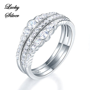 3 Piece Art Deco Solid 925 Sterling Silver Bridal Wedding Engagement Ring Set - LS CFR8270