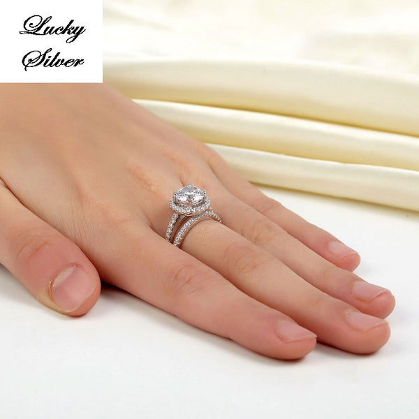 2 Carat Halo Ring Solid 925 Sterling Silver Bridal Wedding Engagement Ring Set - LS CFR8218
