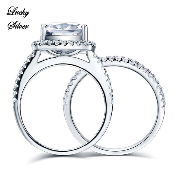 Lucky Silver - Silver Designer 5 Ct Cushion Cut Wedding Ring Set 925 Sterling Silver - LOCAL STOCK - LSR8205