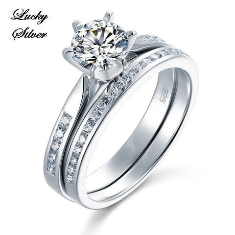Bridal Party Solid 925 Sterling Silver Bridal Wedding Engagement Ring Set - LS CFR8119