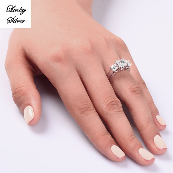 Three Stones 925 Sterling Silver Bridal Wedding Engagement Ring LS CFR8008
