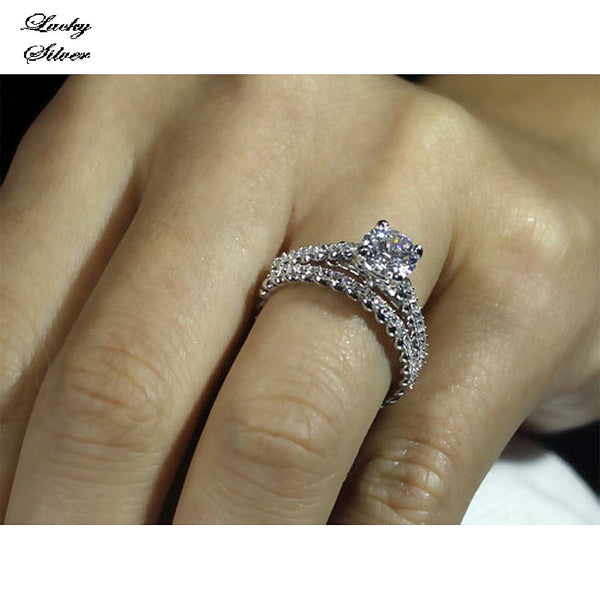1 Carat Round Cut Solid 925 Sterling Silver Bridal Wedding Engagement Ring Set - LS CFR8010