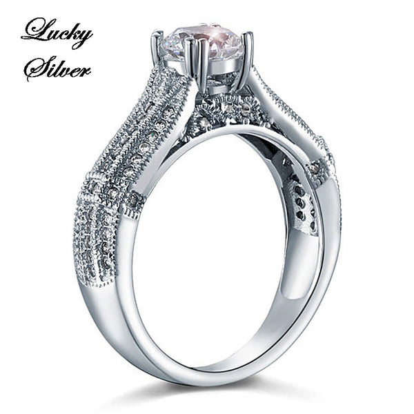 1 Carat Vintage Style Solid 925 Sterling Silver Bridal Wedding Engagement Ring Set - LS CFR8109