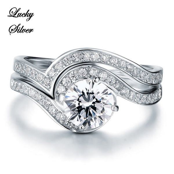 Solid 925 Sterling Silver Bridal Wedding Engagement Ring Set - LS CFR8036