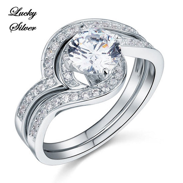 Solid 925 Sterling Silver Bridal Wedding Engagement Ring Set - LS CFR8036