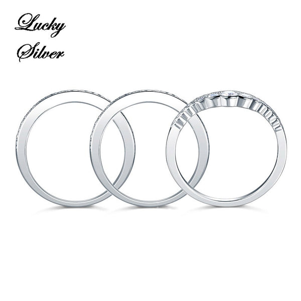 3 Piece Art Deco Solid 925 Sterling Silver Bridal Wedding Engagement Ring Set - LS CFR8270