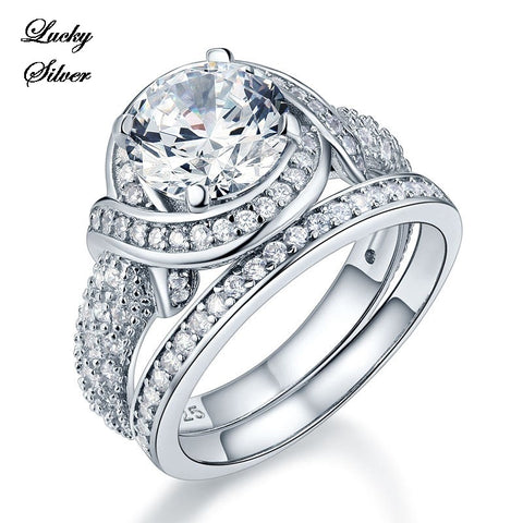2 Carat Vintage Style Solid 925 Sterling Silver Bridal Wedding Engagement Ring Set - LS CFR8239