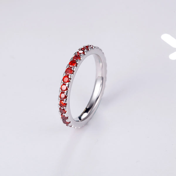White Gold Plated Ring with Red Jewels LSJ670