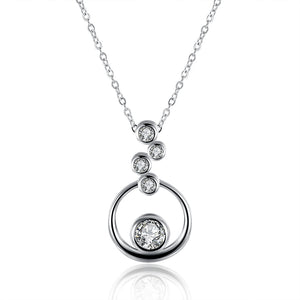 Lucky Silver - Silver Designer 5 Crystal Circle Single Pendant Necklace - LOCAL STOCK - LSN904