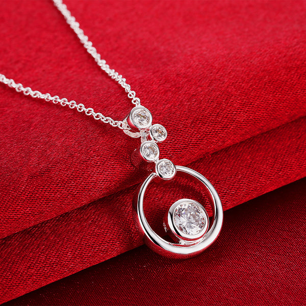 Lucky Silver - Silver Designer 5 Crystal Circle Single Pendant Necklace - LOCAL STOCK - LSN904