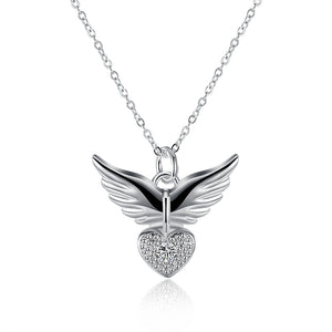 Lucky Silver - Silver Designer Angel Wing Necklace with CZ stone - LOCAL STOCK - LSN905