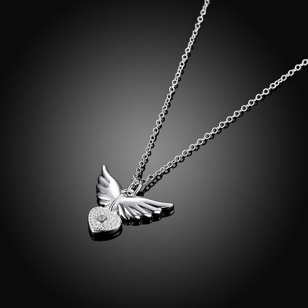 Lucky Silver - Silver Designer Angel Wing Necklace with CZ stone - LOCAL STOCK - LSN905