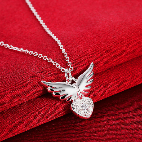 Lucky Silver - Silver Designer Angel Wing Necklace with CZ stone - LOCAL STOCK - LSN905