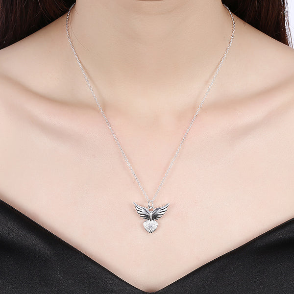 Lucky Silver - Silver Designer Angel Wing Necklace with CZ stone - LOCAL STOCK - LSN905