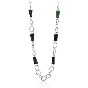Silver Chain and Black Bead Necklace - N01202RW-V01
