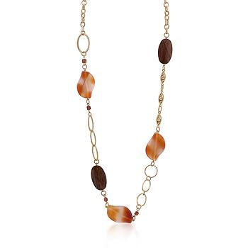 Gold Chain Necklace With Warm Colored Stones - N01215GW-V01