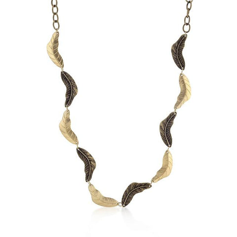 Vintage Leaf Two-tone Finish Necklace - N01228TW-V00