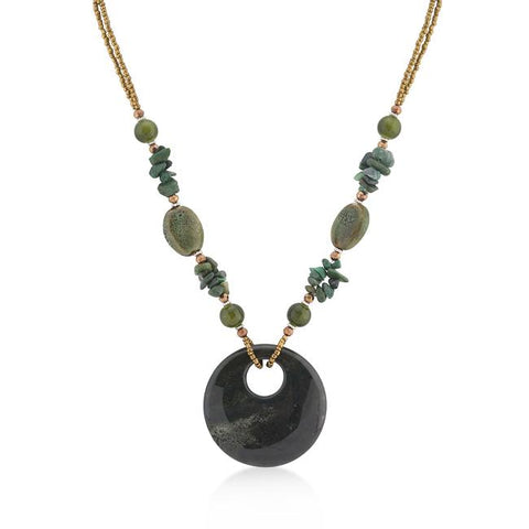 Assorted Bead Necklace with Green Medallion - N01234GW-V01
