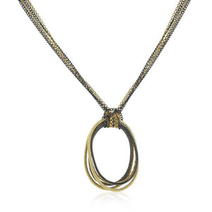 Two-tone Finish Multi-Chain Oval Hoop Necklace - N01235TW-V00