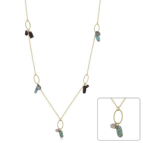 Golden Assorted Charms and Crystals Necklace - N01241GW-V01