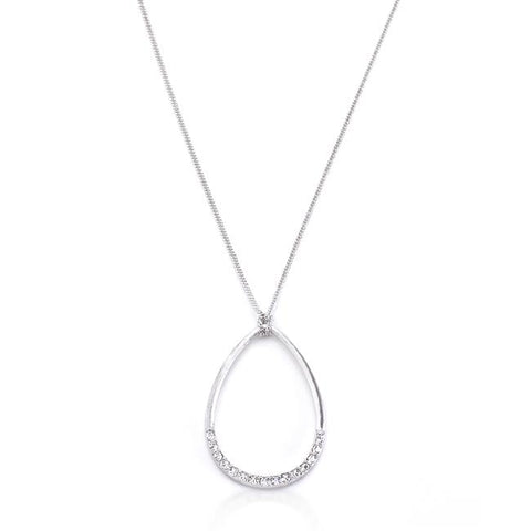 Rhodium Plated Crystal Teardrop Necklace - N01277R-C02