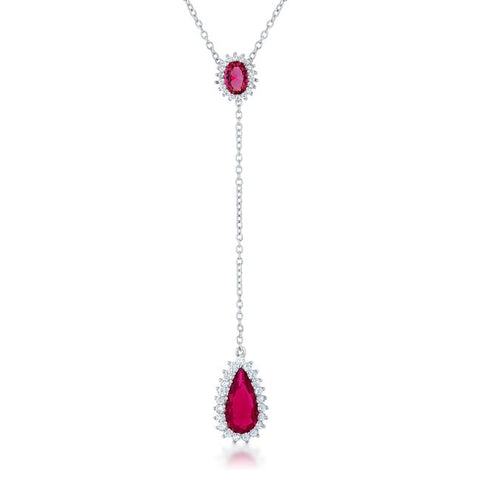 Lara 5.8ct Ruby CZ Rhodium Classic Drop Lariat Necklace - N01299R-C17