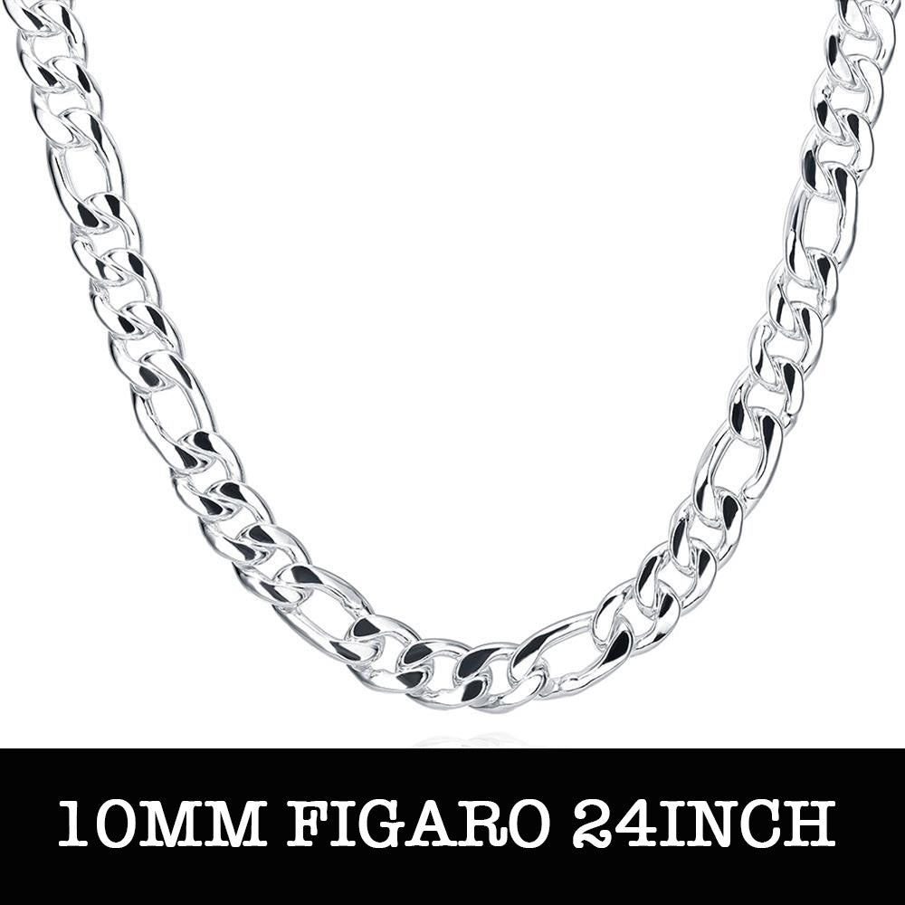 Silver Figaro Chain 24inch 10mm LSN013-24