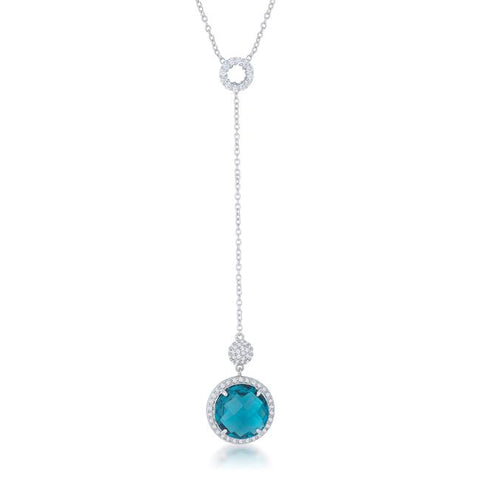 Lori 10.9ct Aqua CZ Rhodium Classic Drop Lariat Necklace - N01300R-C32