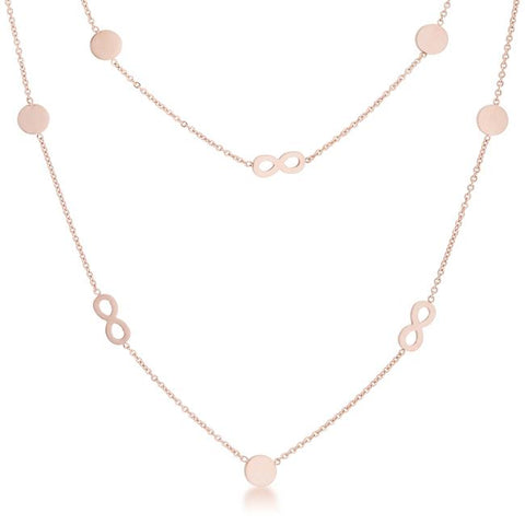 Krystal Rose Gold Stainless Steel Infinity Station Layer Necklace - N01307AV-V00