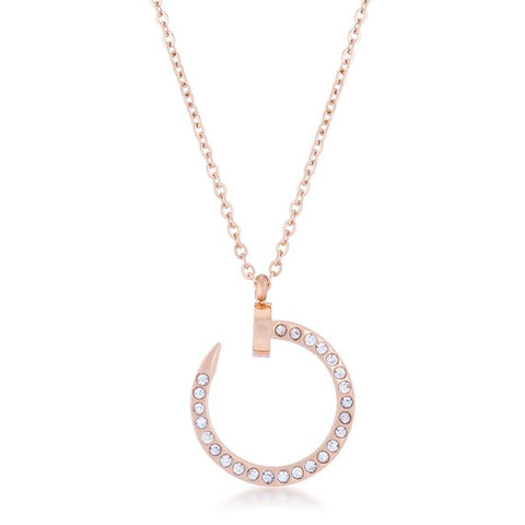 Cathy 0.2ct CZ Rose Gold Stainless Steel Drop Nail Necklace - N01309AV-C01