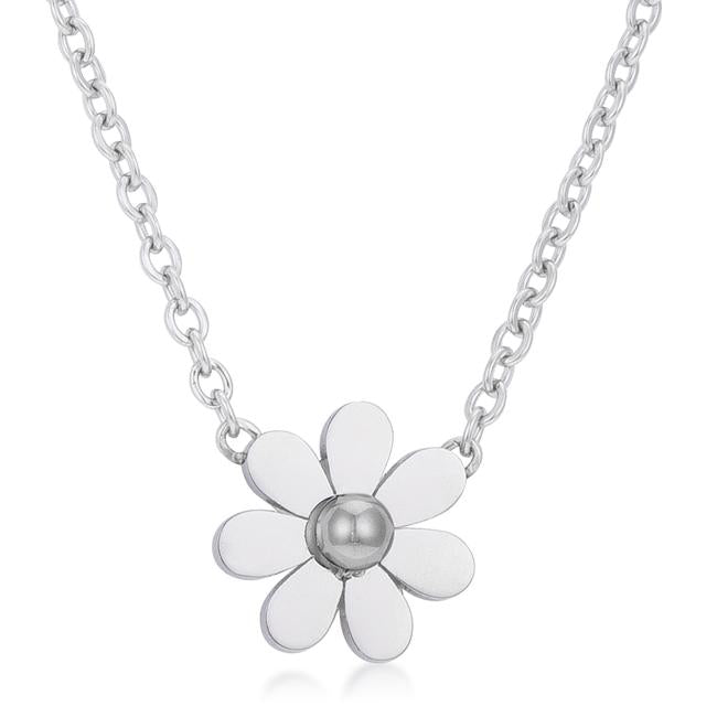 Daisy Rhodium Delicate White Floral Necklace - N01315RV-V00