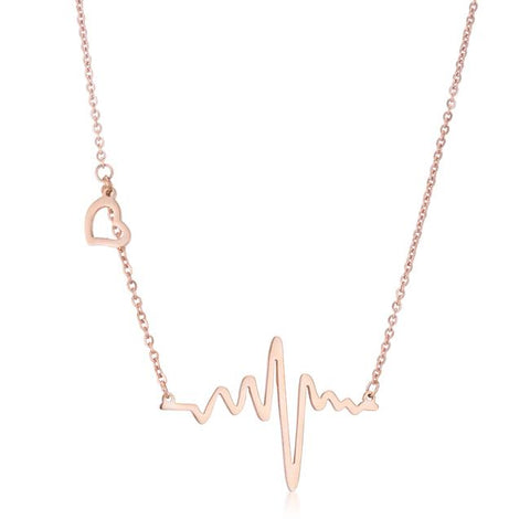 Hana Rose Gold Stainless Steel Delicate Heartbeat Necklace - N01320AV-V00