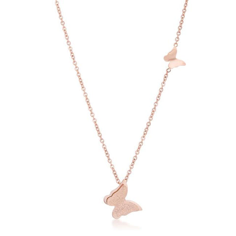 Beatrice Rose Gold Stainless Steel Delicate Butterfly Necklace - N01321AV-V00