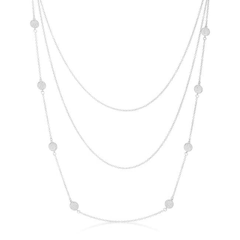 Carol 1.28ct CZ Rhodium Pave Disc Layered Station Necklace - N01327R-C01