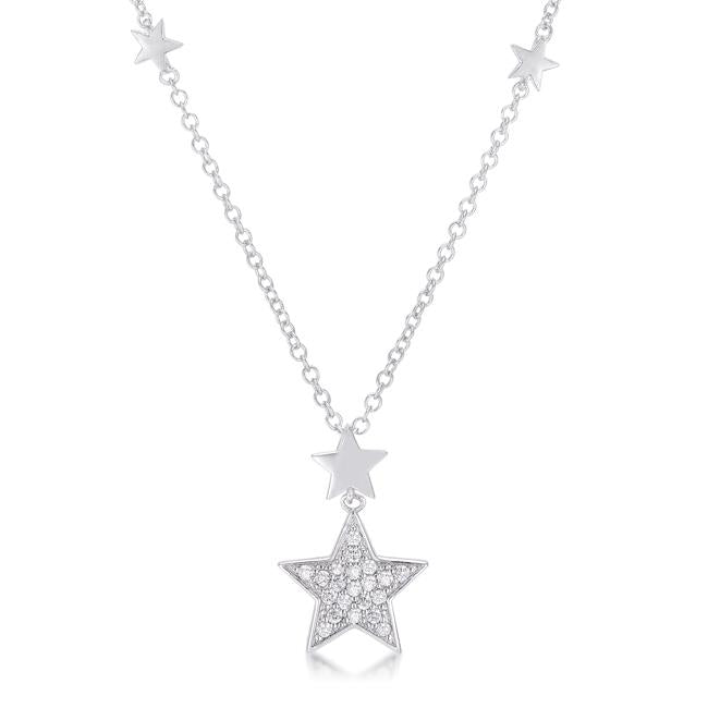 Rhodium Star Necklace with Shimmering CZ .32Ct - N01329R-C01
