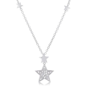 Rhodium Star Necklace with Shimmering CZ .32Ct - N01329R-C01