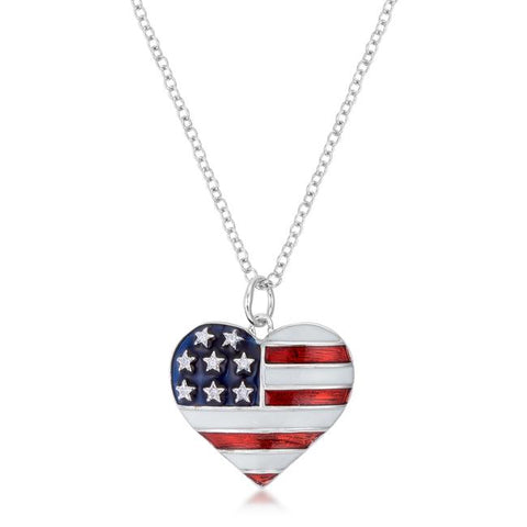 Stars and Stripes Rhodium Necklace with CZ - N01333R-V01