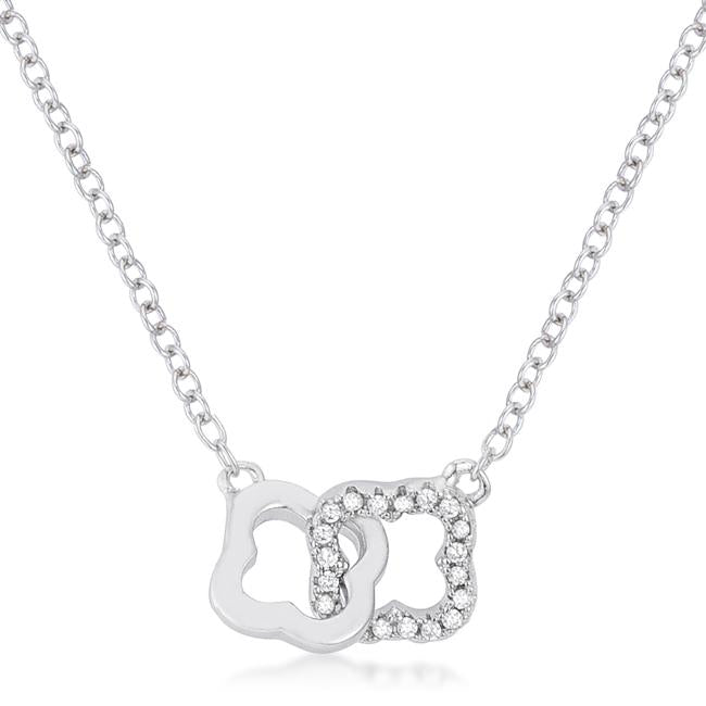 Rhodium Necklace with Floral Links .21 Ct - N01337R-C01