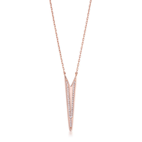 Rose Gold Plated CZ Embedded Elongated Arrow Necklace .2Ct - N01340A-C01