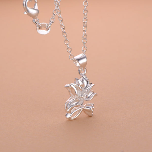 Lucky Silver - Silver Designer Exotic Flower Single Pendant Necklace - LOCAL STOCK - LSN026