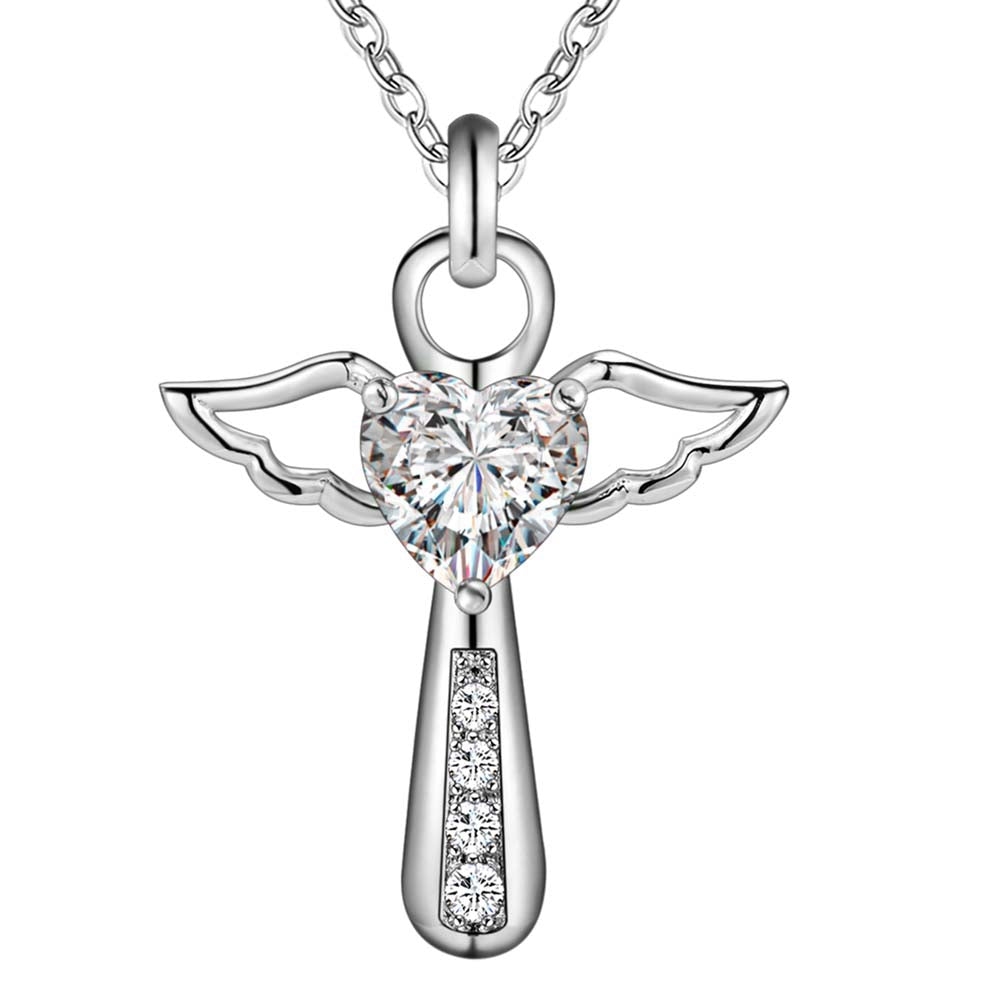 Lucky Silver - Silver Designer Angel Necklace with Swarovski Crystal Stone - LOCAL STOCK - LSN057