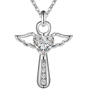 Lucky Silver - Silver Designer Angel Necklace with Swarovski Crystal Stone - LOCAL STOCK - LSN057