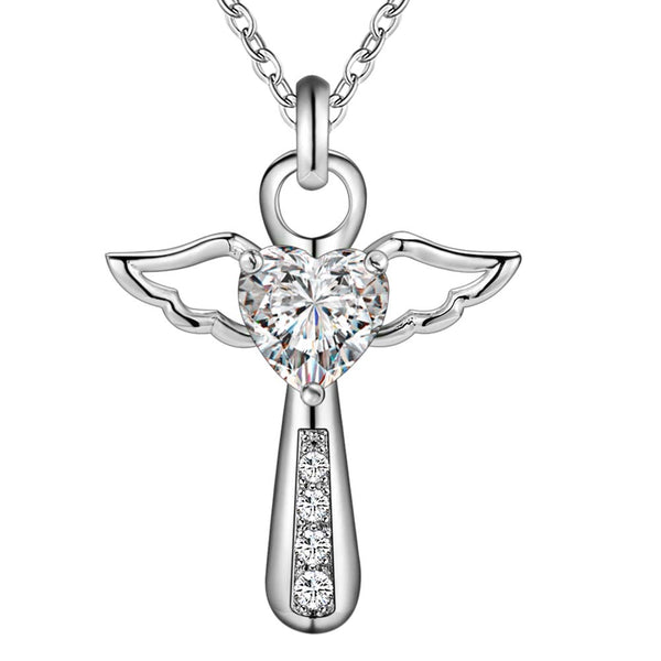 Lucky Silver - Silver Designer Angel Necklace with Swarovski Crystal Stone - LOCAL STOCK - LSN057