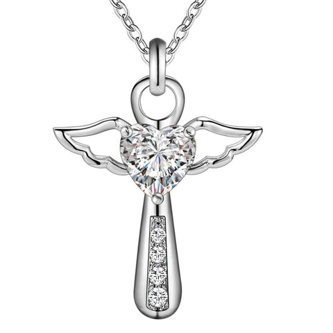 Lucky Silver - Silver Designer Angel Necklace with Swarovski Crystal Stone - LOCAL STOCK - LSN057