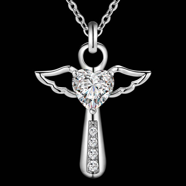 Lucky Silver - Silver Designer Angel Necklace with Swarovski Crystal Stone - LOCAL STOCK - LSN057