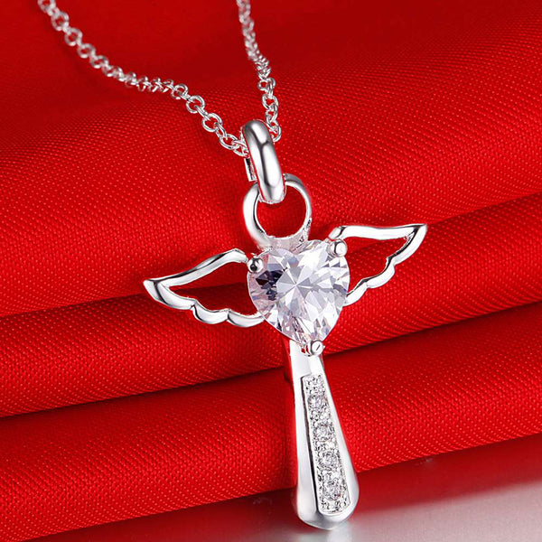 Lucky Silver - Silver Designer Angel Necklace with Swarovski Crystal Stone - LOCAL STOCK - LSN057