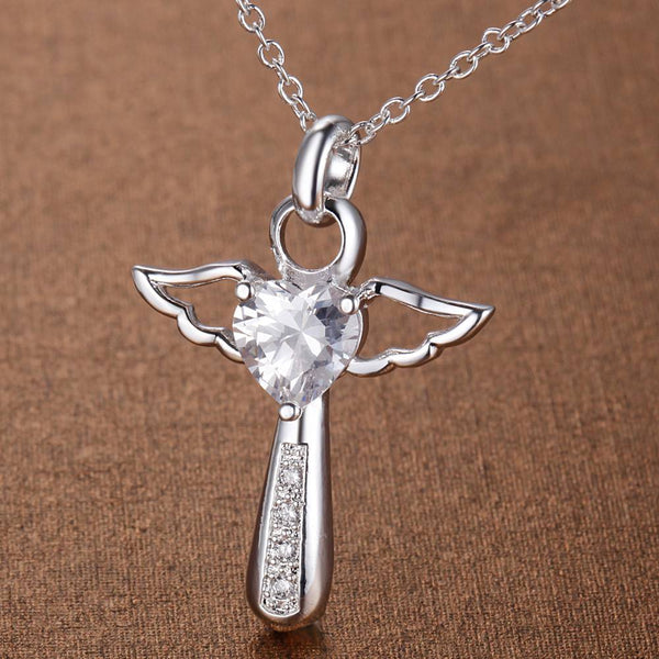 Lucky Silver - Silver Designer Angel Necklace with Swarovski Crystal Stone - LOCAL STOCK - LSN057